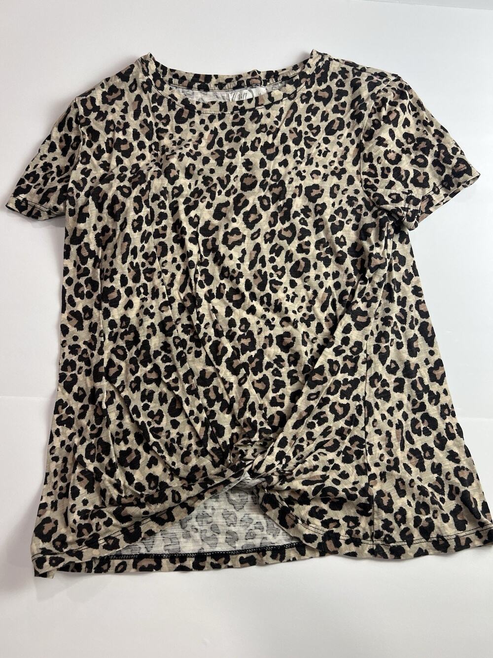 24/7 by Maurices Women's Leopard Print, Short Sleeve, Knot Front T-Shirt, Size M